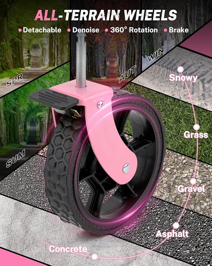 Gonex 38''L Collapsible Foldable Wagon Cart with 360lbs Weight Capacity,220L Folding Utility Garden Cart with Detachable Wheels for Grocery Sports Shopping Camping - Pink