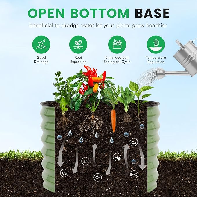 INNO STAGE 3 Pcs Round Galvanized Raised Garden Bed — 2×2×1.4ft Planter Box Outdoor Raised Beds Kit for Gardening Vegetables, Fruits, Herbs, and Flowers, Olive Green