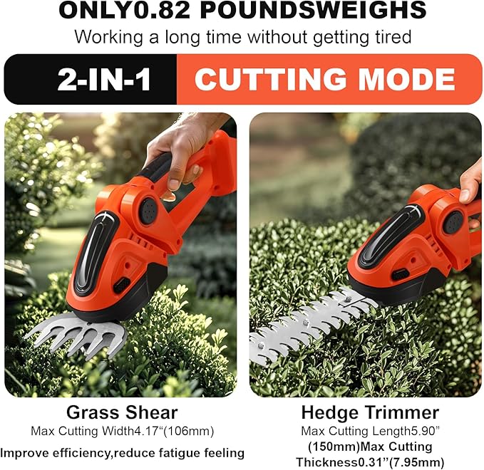 Hedge Trimmer Cordless 24V, 2-in-1 Grass Cutter & Shrub Trimmer, 90° Adjustable Head, Handheld Hedge Trimmer for Lawn Edging & Garden