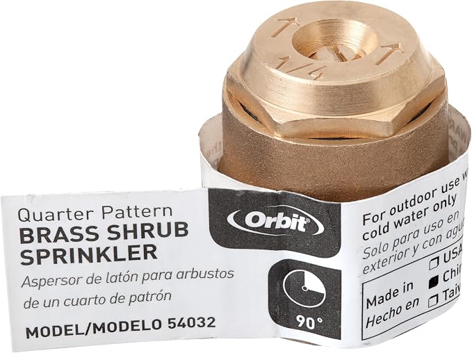 Orbit 54032 Brass Shrub Head Sprinkler with Brass Quarter Pattern Spray Nozzle