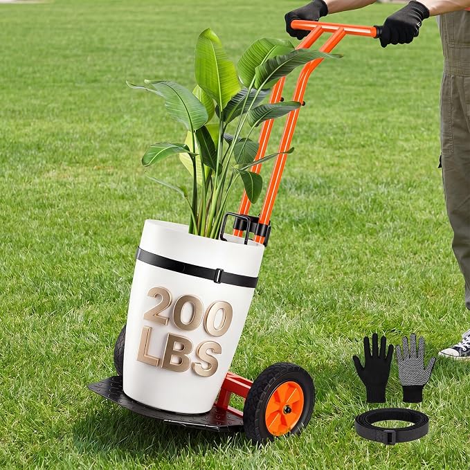 Plant Caddy with Wheels, 200 lbs Heavy Duty Plant Dolly, Ergonomic Handle & Adjustable Pot Gripper for Senior Gardeners, All-Terrain Planter Mover for Home, Garden, Yard, Flower Shops, Outdoor, Qrange