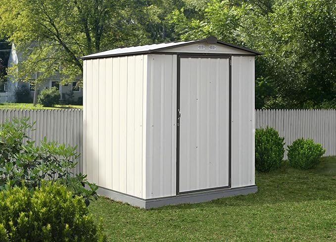 ARROW 6' x 5' EZEE Galvanized Steel Low Gable Shed Cream with Charcoal, Storage Shed with Peak Style Roof