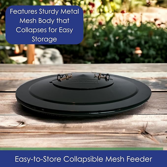 Collapsible Metal Mesh Bird Feeder with Tray - Green Cardinal Feeder - Holds 12 Cups of Sunflower Seeds