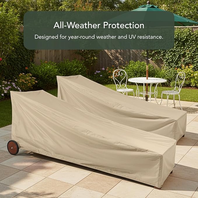 Classic Chaise Lounge Cover 2-Pack, Weather-Resistant Vinyl Outdoor Furniture Covers with Mesh Vent, Elastic Hem, UV Protection, Lightweight Patio Chair Covers, 25W x 78D x 30H - Tan