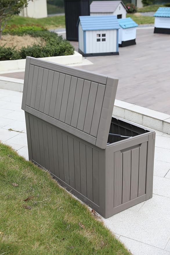 BTEXPERT 80 Gallon Deck Box Outdoor Storage Container Stainless Steel Rods for Patio Furniture Garden Tools Cushions Pool Supplies Sports Equipment Waterproof Lockable UV Resistant Set of 2