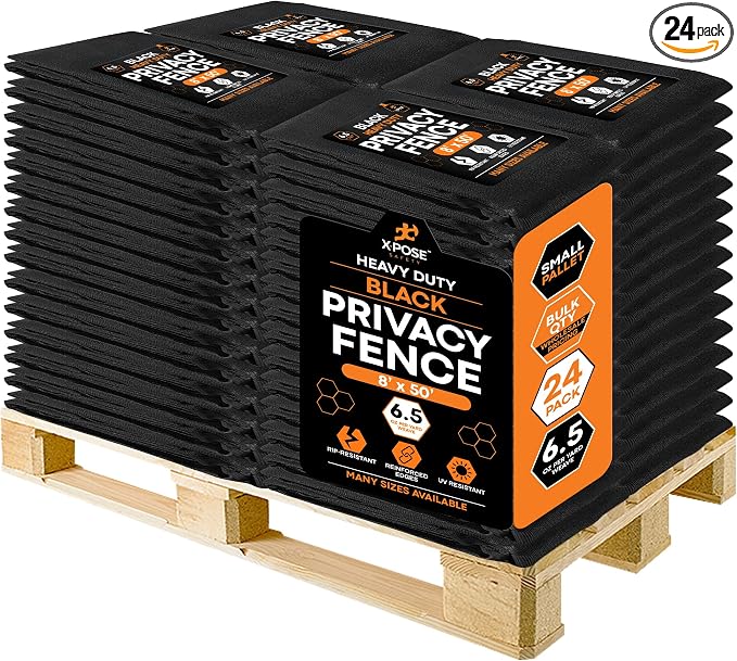 Xpose Safety Privacy Fence Screen 8’ x 50’ (24 Pack) – Heavy Duty Black Mesh with 90% Visibility Block, UV Protection – Includes Cable Ties – for Garden, Yard, Nursery, Kennel, Dog Run, Greenhouse
