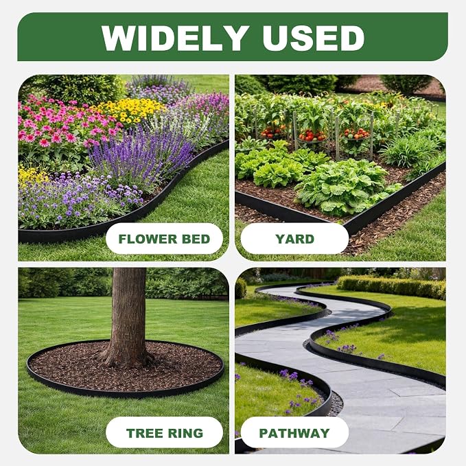 Galvanized Steel Landscape Edging Border 10 Packs 42'' L x 6.5'' H, Metal Landscape Garden Edging Border with 10 Stakes, Hammer-in Lawn Edging for Landscaping, Flower Bed, Yard, Pathway (35ft Total)