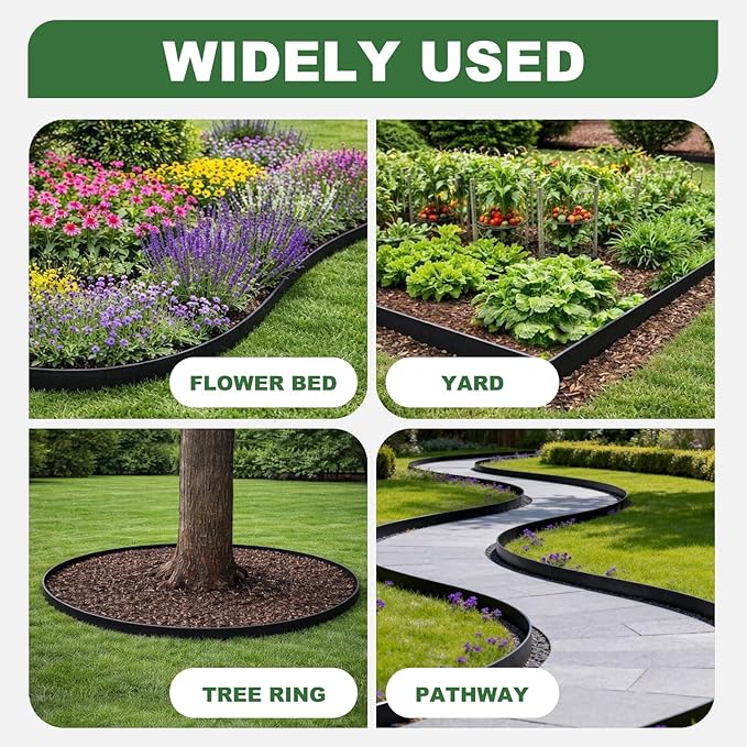 Galvanized Steel Landscape Edging Border 10 Packs 42'' L x 8'' H, Metal Landscape Garden Edging Border with 10 Stakes, Hammer-in Lawn Edging for Landscaping, Flower Bed, Yard, Pathway (35ft Total)