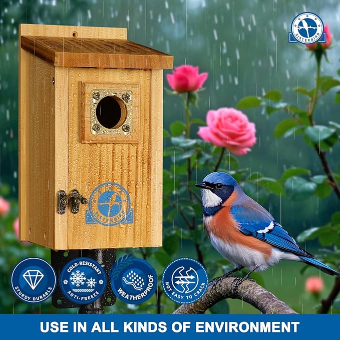 SISTERBIRD Pack of 2 Premium Bluebird Houses for Outside, Assembled Bird House Gift, Garden Decoration Bluebird House, Copper Predator Guard, Easy to Clean Bird Nesting