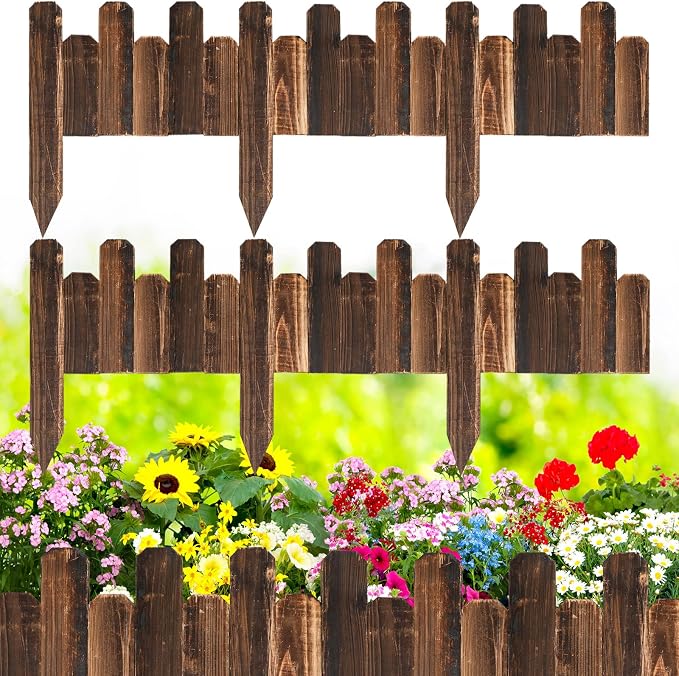 Bucherry 2 Pcs Wood Garden Edging Border No Dig Landscape Edging Anti Corrosive Lawn Picket Fence with Gloves Decorative Flower Bed for Yard Patio Pathway Tree Outdoor 7.9 x 47 Inch