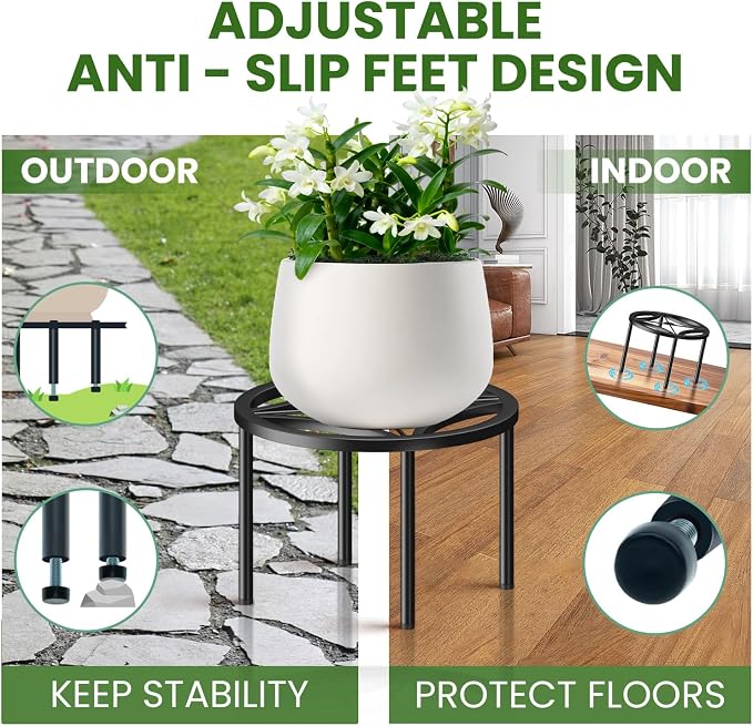 TOSKING 2-Pack Fully Assembled Heavy Duty Metal Plant Stand, Geometric Flower Pot Holder for Heavy Potted Plant, Rustproof Iron Plant Riser with Adjustable Feet, 220 LBS Capacity, No Installation Required, Black (13.4"Dia x 6.5"H)