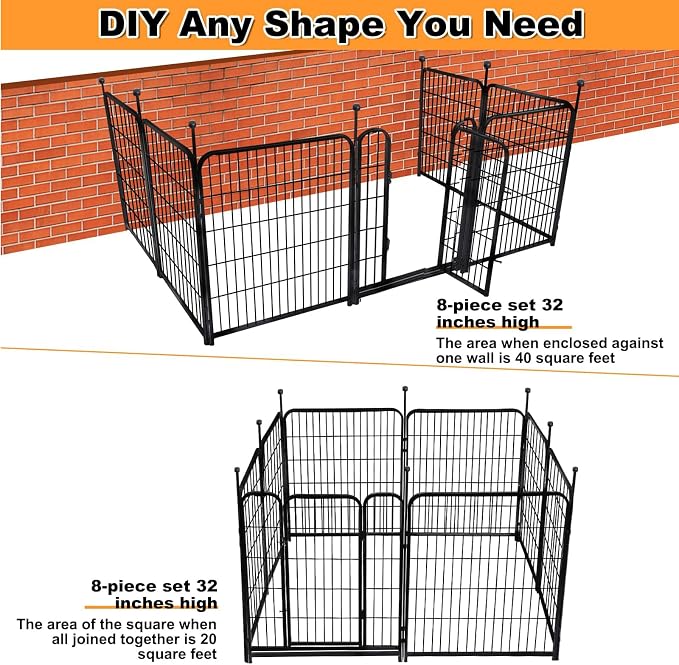 Getlay 32 in(H) Decorative Garden Fence with Gate, 8 Panels Total 17.7 Ft(L) Heavy Duty Iron Animal Barrier Fence for Yard,Suitable for Indoor Pet Or Outdoor Dog Fencing, Garden Border Fence