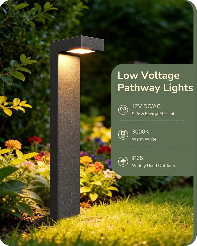 EDISHINE Low Voltage Landscape Lighting, 3.2W 3000K 50,000Hrs Electric LED Pathway Lights Wired, 12V Waterproof Outdoor Landscape Path Lights, Modern Aluminum Housing for Driveway Garden, 6Pack