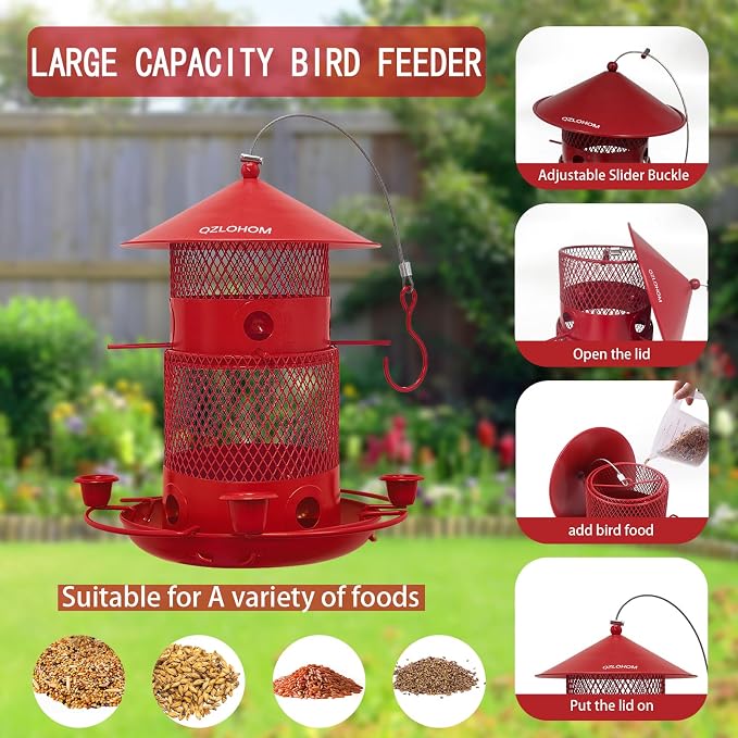 Outdoor Metal Bird Feeder, Hanging 360-Degree Feeding with Large Capacity 3.8LB, Durable Rust-Proof Iron for Yard, Garden & Balcony, Easy to Clean for Bird Lovers