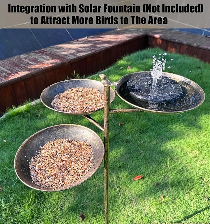 44”H Bird Bath and Feeder for Outdoor with Stake, 3-in-1 Metal Birdbaths with 4-Prong Stake, for Outside Yard Garden Patio