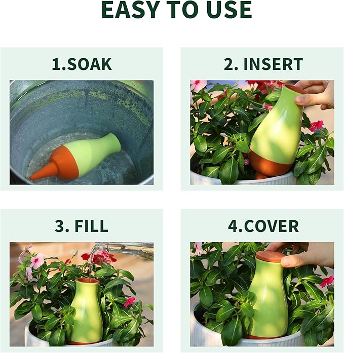 Soilagua 16 oz Drip Irrigation Stakes, Large Plant Watering Globes, Olla Pots Plant Watering Devices, Self Watering Planter Insert, Watering Spikes for Outdoor Indoor Everyday Vacation Use, 4-Pack