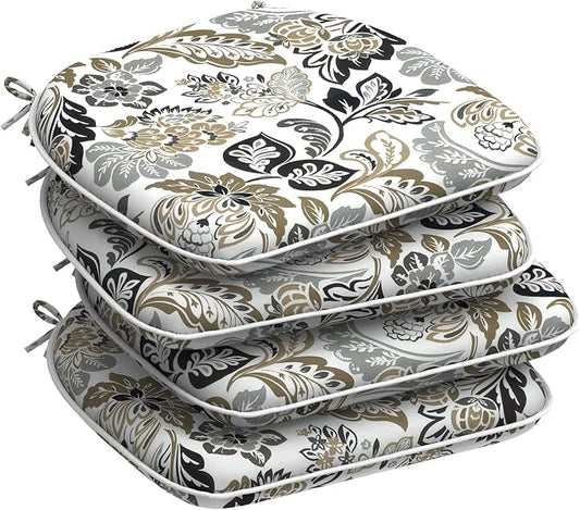 DYTXIII Set of 4 Outdoor Chair Cushions with Ties,Water Repellent Patio Chair Pads 17"x 16" for Outdoor Furniture,Round Corner Seat Cushions for Garden Yard Kitchen Dailey Tan