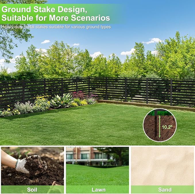 Outdoor Privacy Fence Screen 2 Panels, 54.5" H × 39.4" W Metal Air Conditioner Fence, No-Dig Pool Equipment Enclosure with Metal Stake, AC Unit Cover, Trash Bin Hider for Garden&Backyard, Black