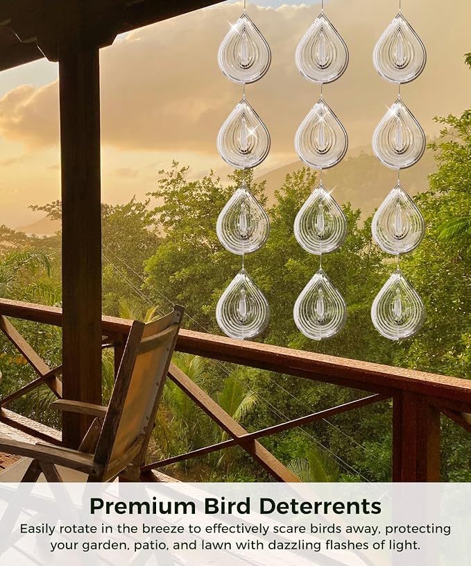 12 Bird Scare Devices Highly Reflective 3D Bird Reflectors, Shiny Bird Deterrents for Outside Patio, Wind Spinners Outdoor Garden Decoy to Keep Birds, Woodpeckers Away from House, Outdoor