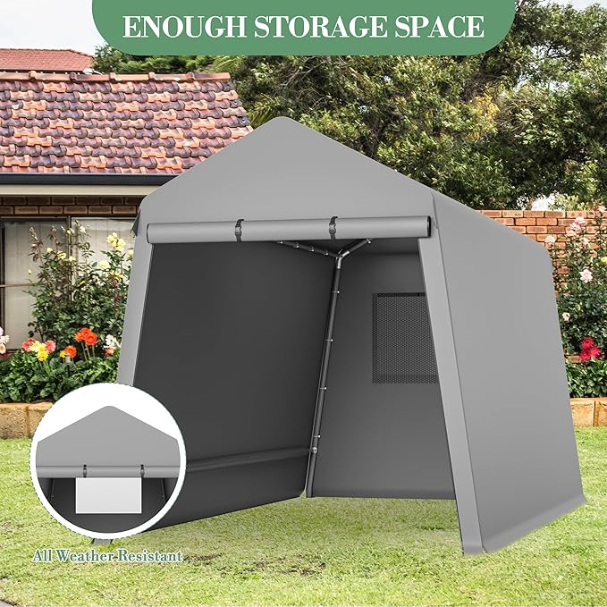 6x8FT Outdoor Storage Tent Heavy Duty Portable Shelter with Zipper Roll Up Doors