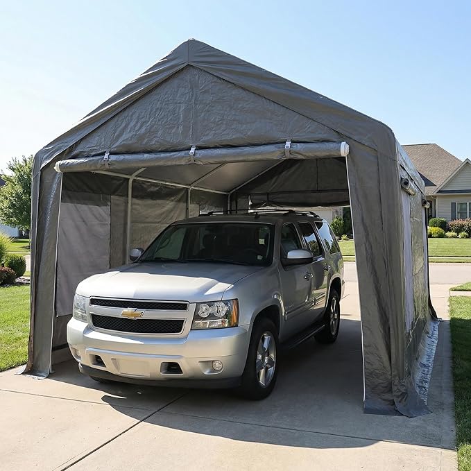 HOTEAGLE Storage Shed, 3/4 inch Thick Support Rods & Bolted Frame (Not Socket), Rolled Up Doors and Ventilation Window, Carports Car Tent 10X20 Ft