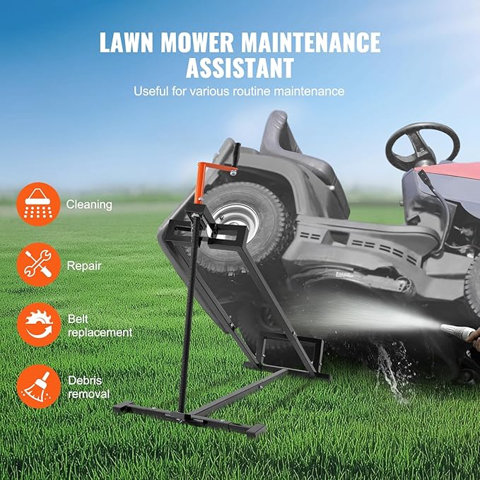 VEVOR Ride on Lawn Mower Lift Jack, 880 Lbs Weight Capacity, Telescopic Maintenance Jack with Crank Handle & Power Tool Handle, Foldable Lawn Tractor Lifter for Lawn Mowers and Garden Tractors, Black