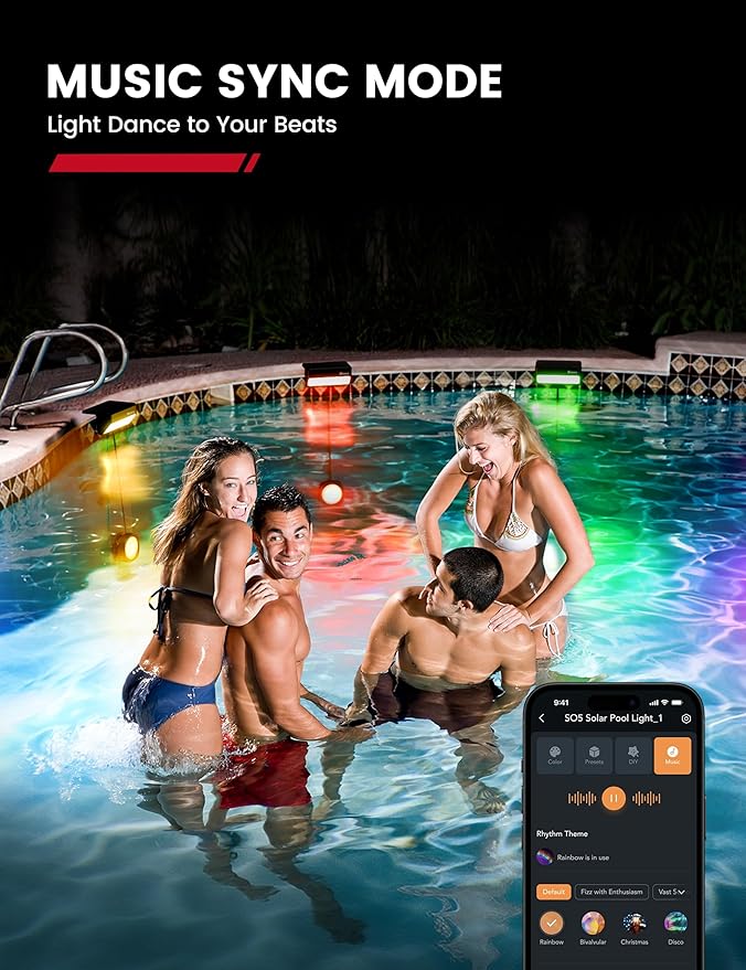 Enhulk Solar Pool Lights with RGBW APP Control,IP68 Waterproof Smart Solar Power Pool Lights for Above Ground Pool,Led Pool Lights for Inground Pool, Pond, Patio, Black 2 Pack