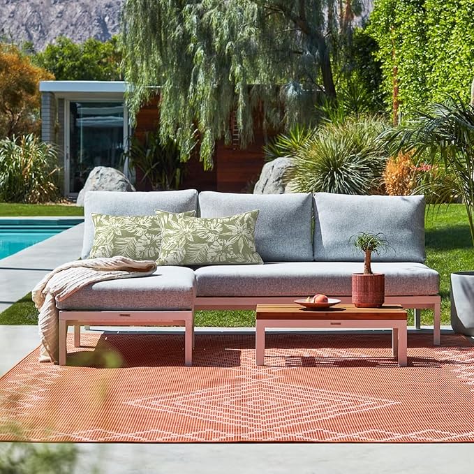 LVTXIII 2 Pack Outdoor Lumbar Pillow Covers 12x20 Inch with Piping, Water-Repellent Back Cushion Covers ONLY for Patio Furniture, Sofa, Garden Bench, Tropical Leaf Green