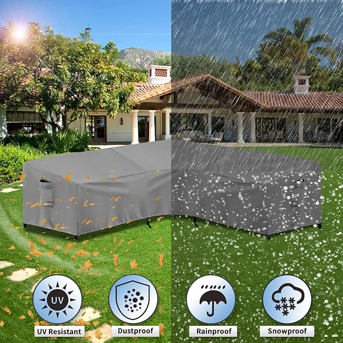 PureFit Outdoor Sectional Sofa Cover Waterproof V Shaped Patio Furniture Covers for Deck, Lawn and Backyard, 100”x100”, Gray