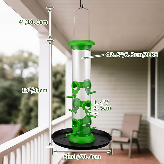 Bird Feeders for Outdoors Seed Catcher,6 Port Wild Bird Feeders with Tray,Bird Feeders for Outside Hanging for Cardinal 13 Inch,Lawn Green,Pack of 2