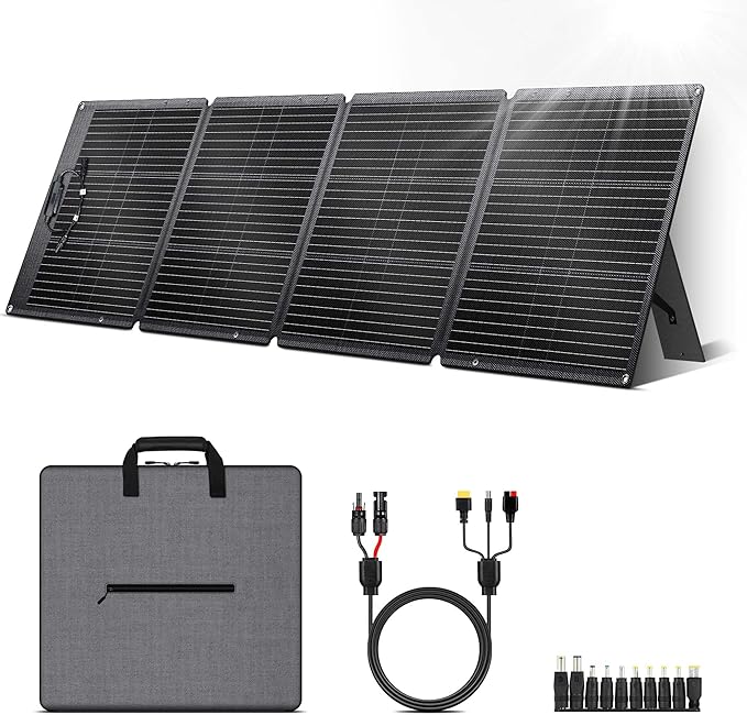 200W Portable Solar Panel for Power Station, Ultra Light Foldable ETFE Solar Panel Kit, 24% High Efficiency, IP68 Waterproof, Solar Charger for Outdoor Camping RV Home Backup Power, Off-Grid