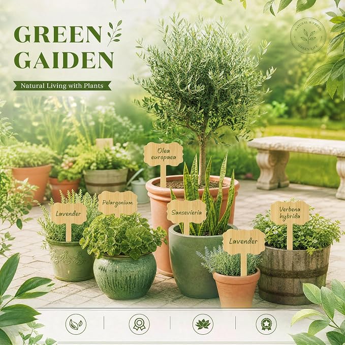 Hicarer 15 Pcs 9.4" x 5" Extra Large Bamboo Garden Markers, Retro Style Natural Wood T-Type Large Plant Labels for Herbs, Flowers & Vegetables – Easy to Read Full-Size Tags for Garden Outdoor