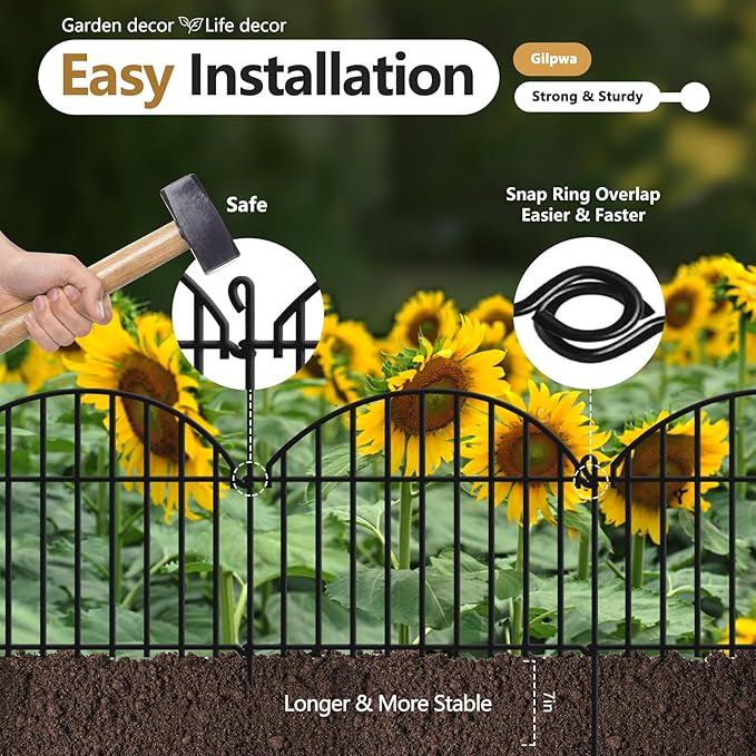 21.25ft x 20in Animal Barrier Fence, 15 Panels Garden Fencing for Dogs Rabbit, Rustproof Metal Edging Border Ground Stake, Arched Decorative Fences for Seedlings Protection, Outdoor Yard Patio Lawn