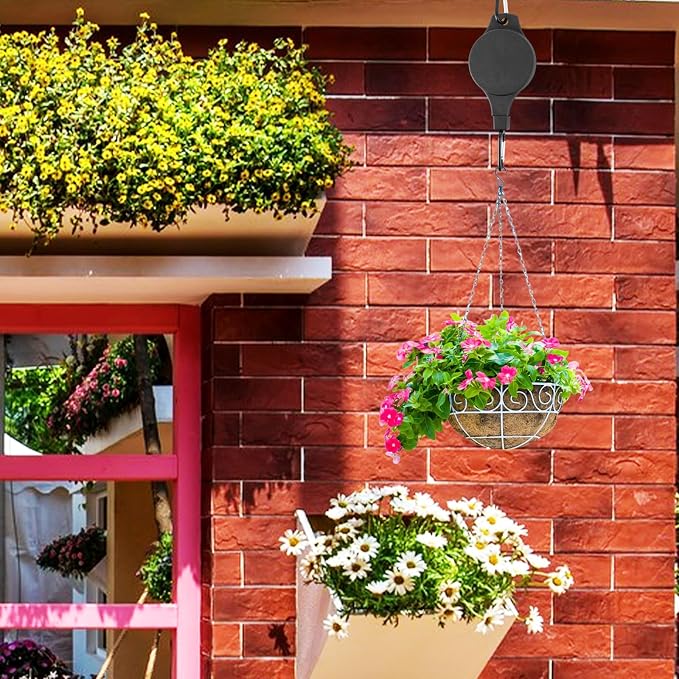 YAYODS 8 Pack Retractable Plant Hanger Heavy Duty Plant Pulleys for Hanging Plants, Adjustable Plant Hanger Pull Down Hook for Garden Baskets Pots,Birds Feeder and Grow Lights, Black