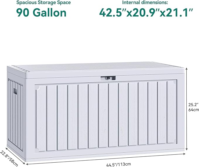 YITAHOME 90 Gallon Large Deck Box, Double-Wall Resin Outdoor Storage Boxes, Deck Storage for Patio Furniture, Cushions, Pool Float, Garden Tools, Lockable & Waterproof (White)