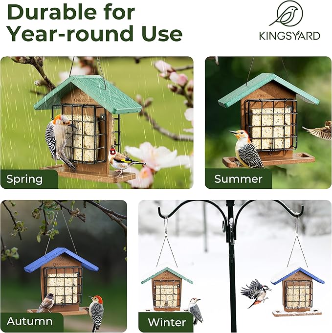Kingsyard Double Suet Bird Feeder with Weatherproof Roof & Perch 2-Pack Heavy Duty Deck Hook
