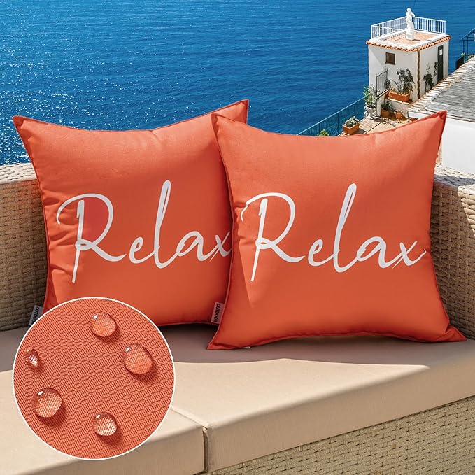 MIULEE Outdoor Waterproof Throw Pillow Covers Set of 2 Relax Decorative Outdoor Square Pillowcases for Chair Patio Garden Couch Tent Balcony Sofa Coral Red 18x18 Inch