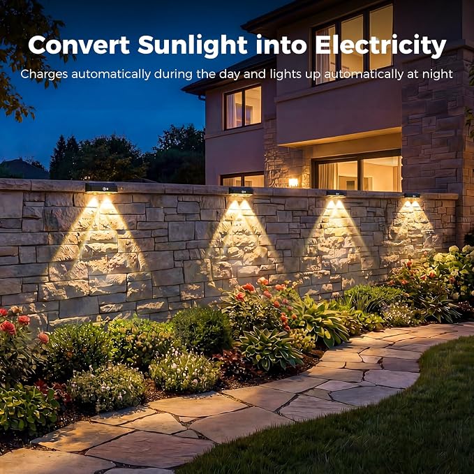 kolpop Warm White Solar Fence Lights Solar Powered,8 Pack Motion Sensor Fence Lights Outdoor,IP65 Waterproof,3 Lighting Modes LED Solar Lights for Backyard,Patio,Railing,Wall,Nighttime,Party