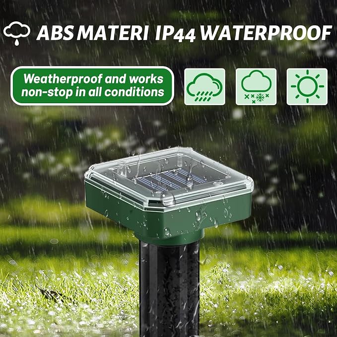 Solar Powered Ultrasonic Mole Repellent 10 Pack, IP44 Waterproof Outdoor Sonic Spikes for Snakes, Gophers, Voles, Groundhogs - Effective Deterrent for Lawns, Gardens, Yards & Farms