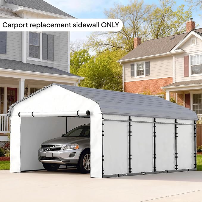 Outsunny Carport Replacement Sidewall Panels Set of 4 for 10' x 15' Carports, UPF50+ Waterproof PE Tarp Replacement Side Wall Cover with Zipper Door, Top Cover and Frame Not Included, White