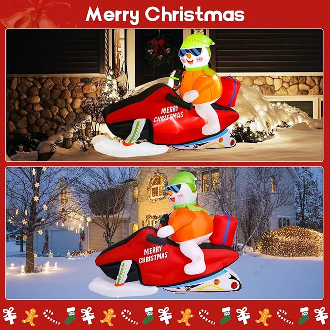 8FT Christmas car Inflatable Old Man, Santa Claus Snowman Penguin Driving Racing car, Built-in LED Lights and Blower, Inflatable Outdoor Decoration Lawn Patio Christmas Outdoor Decoration