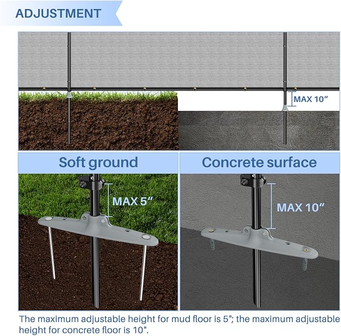 E&K 5'x116' Outdoor Privacy Screen Fence Panel Freestanding Backyard Patio Privacy Pool Fencing Temporary Garden Dog Fence with Iron Poles and Rails (Light Gray)