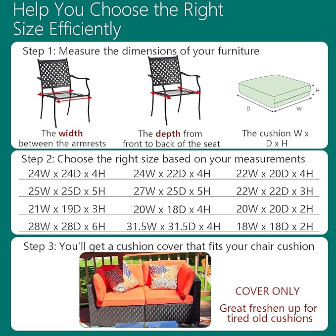 FLYMEI Patio Cushion Covers 20x20x2 Waterproof Outdoor Cushion Cover Replacement 4Packs Outdoor Seat Cushion Slipcover for Rattan Chair Sofa, Orange