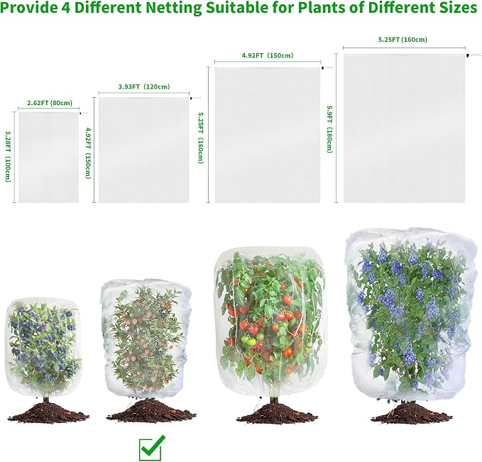 afzdby Garden Mesh Netting with Drawstring,Plants Cover Protection from Anti Birds,Bugs,Cicadas,and Insects-Pest Barrier Bag for Blueberry Bushes,Citrus,Tomatoes,Vegetables,Fruit Tree and Orange