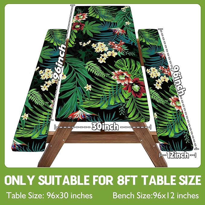 Picnic Table Cover with Bench Covers Waterproof Elastic Rectangle Tablecloth Camping Essentials Supplies Rv Car Travel Gear Must Haves Accessories Fitted Table Cloth Outdoor Road Trip Camper Gifts 6ft