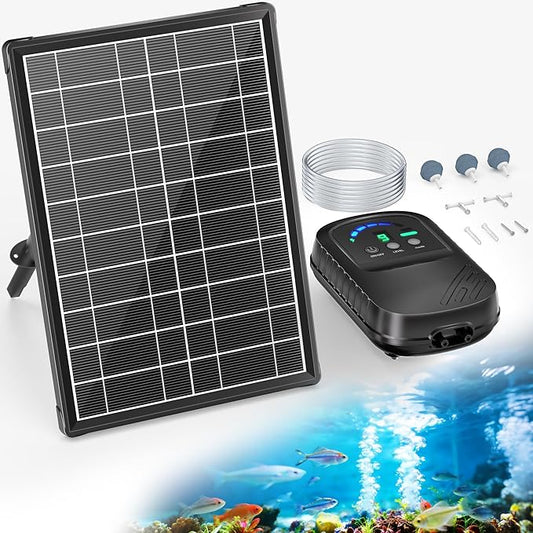 POPOSOAP 8W Solar Pond Aerator with Digital Display, Solar Air Pump 7/24H Oxygen Supply with Battery, 9 Adjustable Mode Oxygen Pump for Fish Pond, Koi Pond, Aquarium & Fishing Tank-P9375