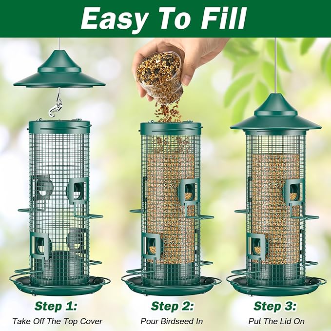 Metal Mesh Tube Bird Feeder for Outdoors Hanging - Squirrel Chew Proof Bird Feeders for Outside, Rust-Proof, 2LB Large Capacity, Easy to Refill, for Finch Cardinal, Gifts for Bird Lovers