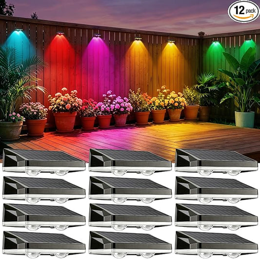 Solar Fence Lights with 13-Mode RGB, Solar Power Garden Lights Waterproof IP65, 20 Hours of Runtime, Solar Outdoor Lights for Yard, Deck, Patio, Wall, Post(12PCS)