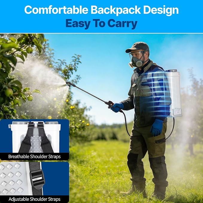 Battery Powered Backpack Sprayer 4 Gallon, 21V 2.6Ah Electric Weed Pump Sprayer with 6 Nozzles, Telescopic Wand (Stainless Steel + Plastic) for Garden Weed Lawn Yard Clean, Charger Included