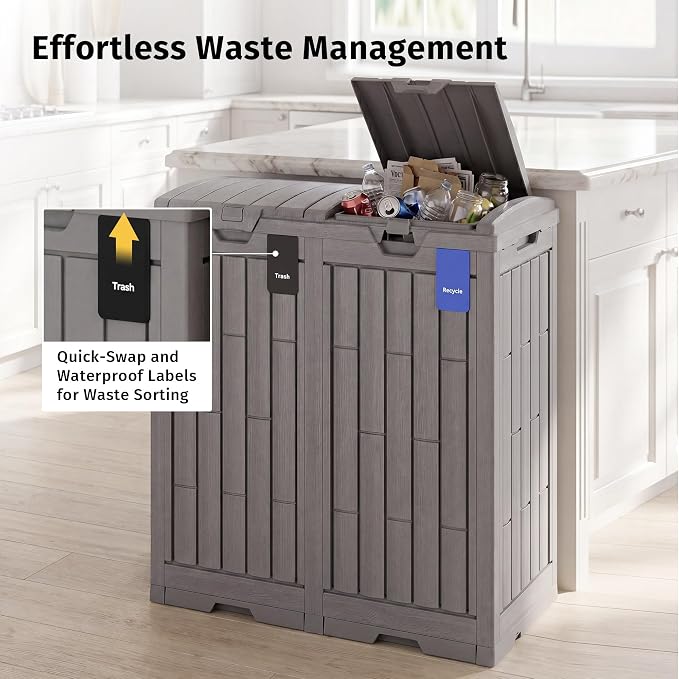 EAST OAK 76 Gallon Outdoor Trash Can | Waterproof Resin Garbage Can with Tiered Lid & Drip Tray | Outside Trash Bin for Patio | Kitchen, Backyard & Deck | Gray Color